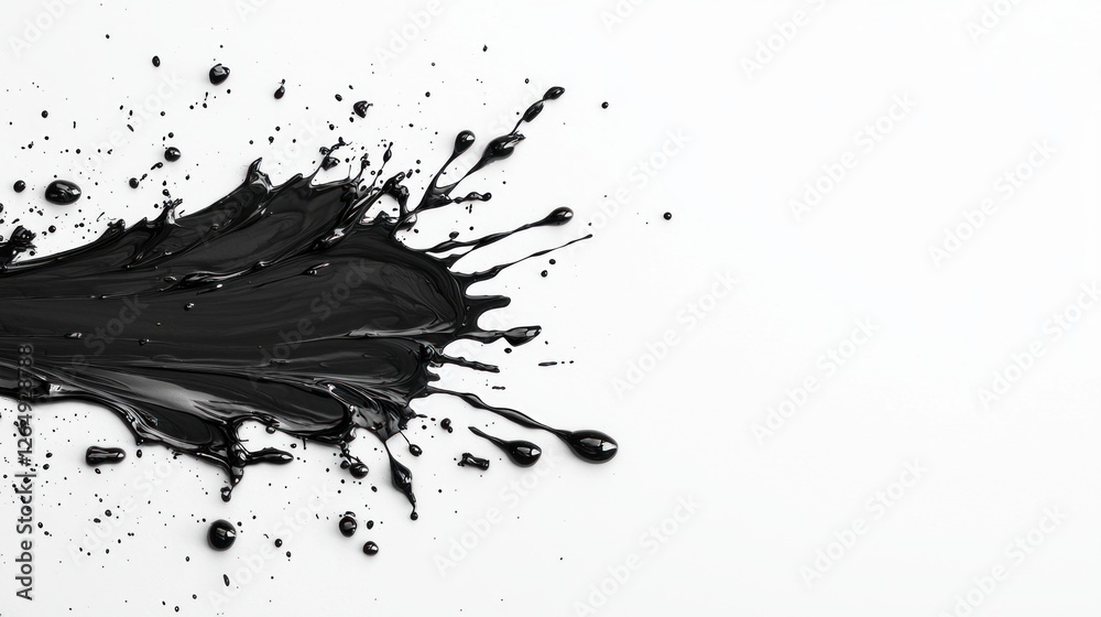 Aufkleber Black paint splash on white surface creating artistic abstract pattern and texture in high resolution