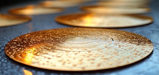 Obraz premium Golden Discs: A Symphony of Texture and Light