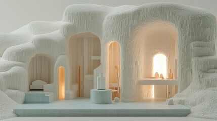 Minimalist Product Display  White Podium  Textured Cave Backdrop