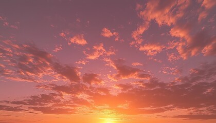 Fototapeta premium A stunning sunset paints the sky with vibrant colors, blending soft purples and warm oranges, creating a serene and tranquil atmosphere.