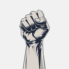 vector illustration of hand, fist up symbol of struggle, strength with fierce and grunge style. design element with concept of celebrating independence day or day of fighters. hand