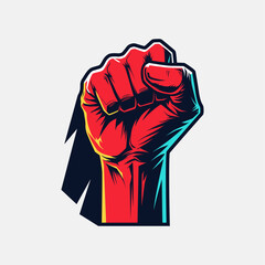 vector illustration of hand, fist up symbol of struggle, strength with fierce and grunge style. design element with concept of celebrating independence day or day of fighters. hand