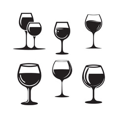 Wine Glass Silhouette set Vector art Illustration
