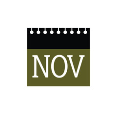 Calendar sign icon november month symbol, Calendar 11 month November icon vector editable file, November calendar icon on white background.

