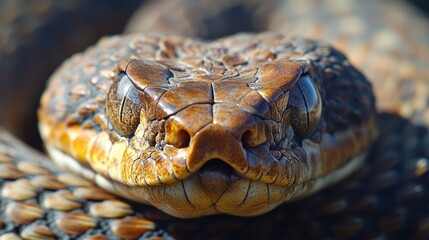 Obraz premium Close-up viper head, sunlit ground, nature documentary