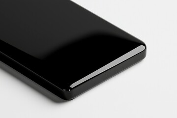 Close-up of a sleek black phone on a clean white background for technology use