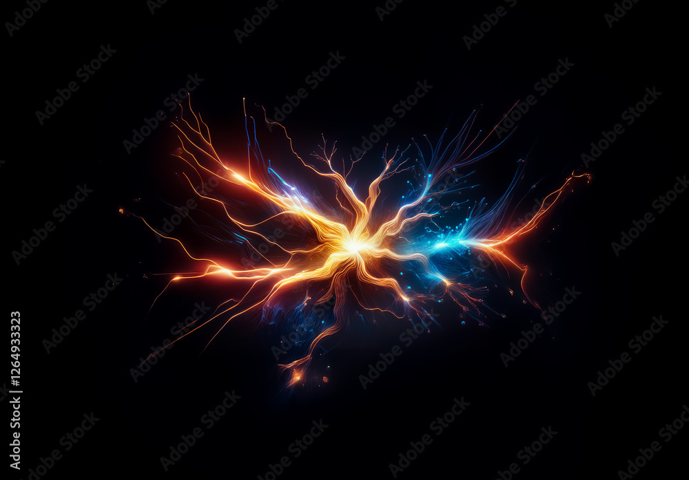Aufkleber a burst of vibrant energy emanates, displaying a captivating array of orange and blue electrical arc