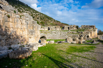 The remains of the ancient city of Limyra, are situated on the Kumluca-Finike road 11 km after Kumluca, in Zengerler village, and on the mountain hillsides to the Finike plain, Antalya 