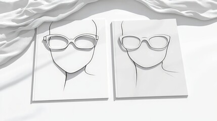 Minimalist Fashion Magazine Covers Mockup  Stylish Sunglasses  3D Render  White Background