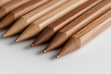Obraz premium Brown pencils lay together for design, education or writing on bright paper background