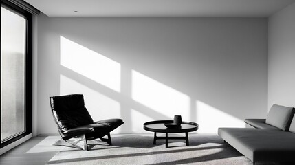 Modern Minimalist Lounge: Sunlit Leather Chair and Sofa