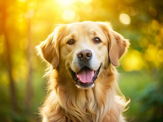 Obraz premium Happy Golden Retriever Dog Portrait, Smiling Outdoors, Sunny Day, Pet Photography