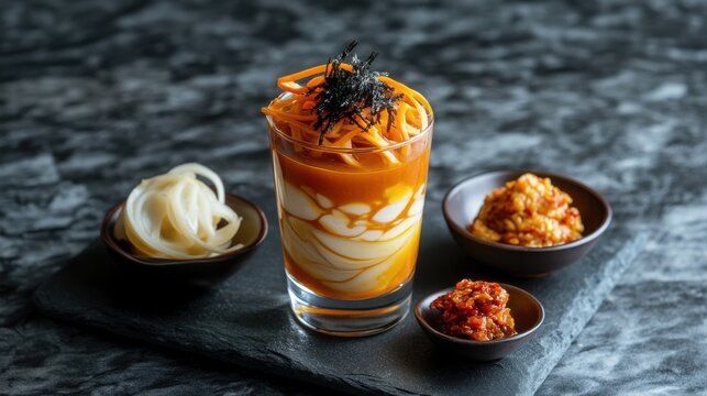 Gourmet Korean Kimchi Cocktail with Asian Condiments for Culinary Enthusiasts