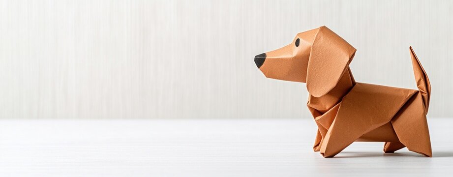Adorable origami dog figure in a minimalistic setting showcasing creativity and craftsmanship in paper art