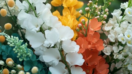 Vibrant Flatlay Flower Arrangement  White  Orange  Yellow Blooms