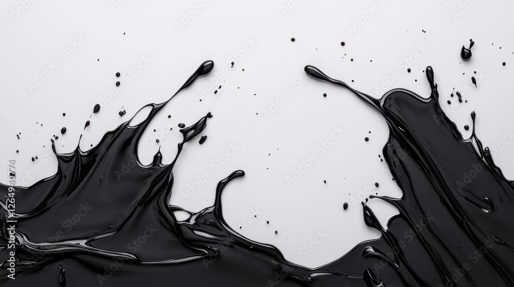Aufkleber Black Paint Splashes on White Background Creating Dynamic Artistic Expressions of Fluid Motion and Texture