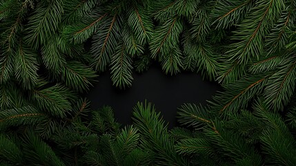 Dark Evergreen Branches Frame: A Winter Holiday Background AI Generated