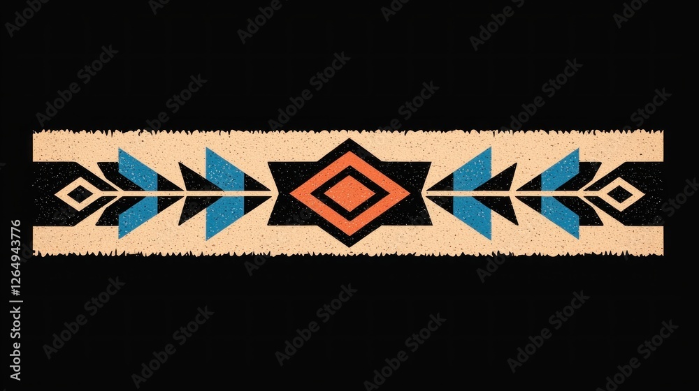 Poster geometric pattern with blue arrows and orange diamond on black background for creative design elemen