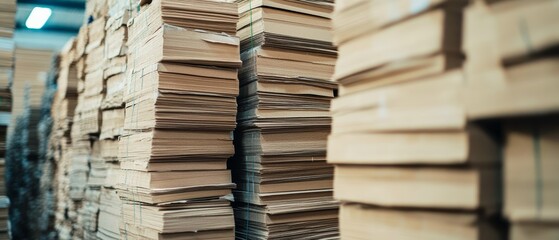 Obraz premium Stacks of Finished Paper Products in a Manufacturing Facility