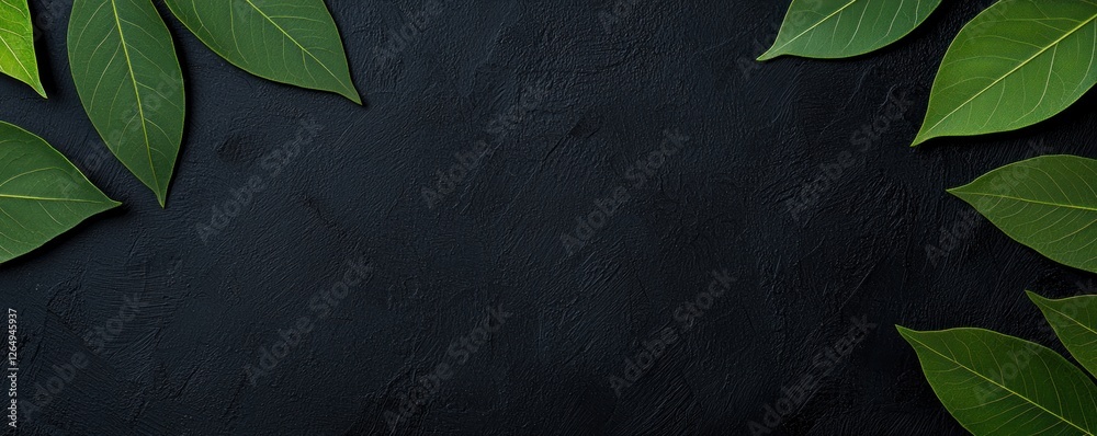 Aufkleber fresh green leaves on dark textured background creating a natural and serene atmosphere for design p