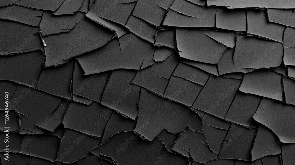 Poster textured surface of black peeling paint showing cracked layers and abstract pattern for artistic bac