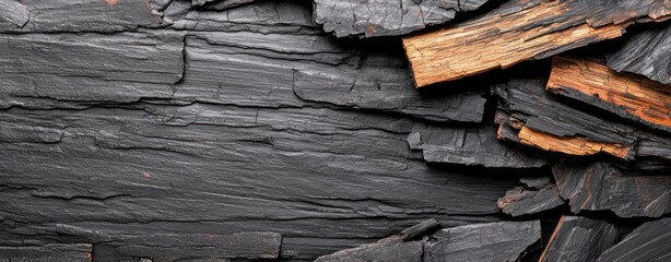 Textured background of weathered wood and charred timber with intricate details and natural patterns