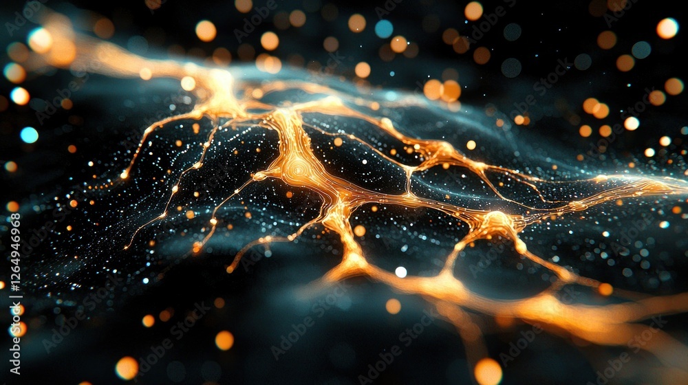Fototapete abstract light trails and glowing particles in dark background creating a sense of depth and motion 