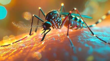 Mosquito, Zika virus, humans skin