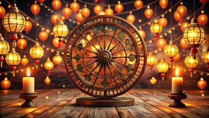 Illuminated Zodiac Wheel with Lanterns on Stand - Mystical Astrology Decor