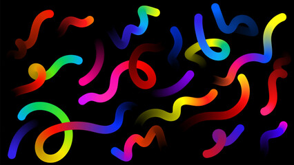 Fluid Wave Elements of Colorful Squiggly Designs.Vector Graphic Pattern with Wavy Lines in Bright Colors. Colorful Rainbow Abstract Gradient Shapes Set.

