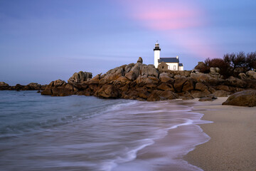 Lighthouse Pontusval at colorful sunset