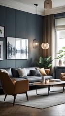 Cozy Scandinavian living lounge with minimalist design neutral gray couch and large windows offering bright sunlight and a peaceful vibe Modern Interior Design Inspiration