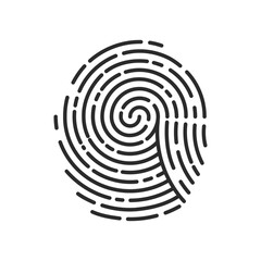 Unique fingerprint finger print icon, ID private information code, vector linear illustration.