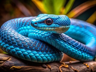 Obraz premium Intricate Blue Snake, Wild Animal Stock Photo - Left Copy Space