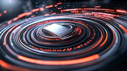 Fototapeta premium Futuristic Digital Padlock Security System Data Stream Vortex Cyber Technology