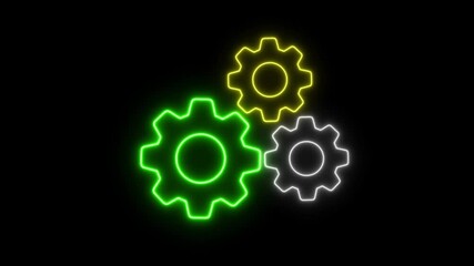 Glowing neon line rotating Gears, looping animation, Alpha channel, transparent background. 4K resolution