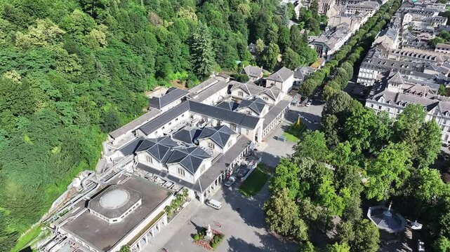Drone video of the town of Bagneres de Luchon, France Pyrenees 2