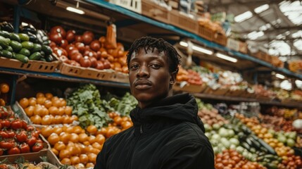 African Man Farmer Market Produce Seller Fresh Fruits Vegetables