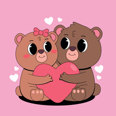 Obraz premium Cartoon bear couple hugging love