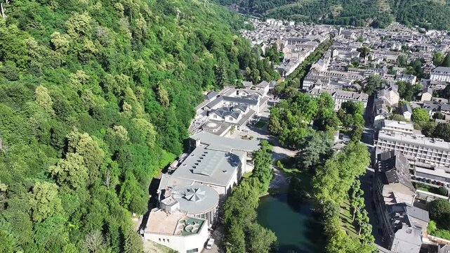 Drone video of the town of Bagneres de Luchon, France Pyrenees 4