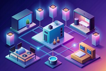Fototapeta premium Isometric Smart Home IoT Devices Loop Background - Modern Tech Concept