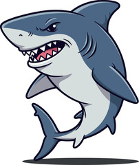 Fototapeta premium Happy cartoon shark jumping with a smile in flat vector art