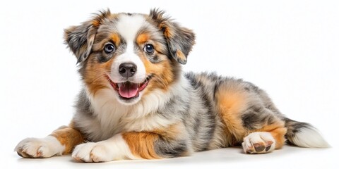 Fototapeta premium Joyful Clay Australian Shepherd Puppy, Adorable Dog Sculpture, Isolated White Background
