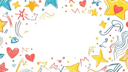 Colorful doodle border of stars and hearts with an empty center design