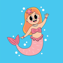 Cartoon cute beautiful mermaid