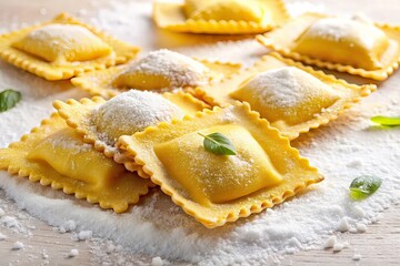 Fresh Ravioli Ready to Cook, Flour, Copy Space, Food Photography