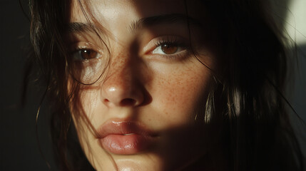 Fototapeta premium Close-up portrait of a woman with natural features.