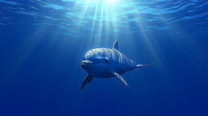 Fototapeta premium A charming dolphin swims in a sunlit underwater scene, a marine delight