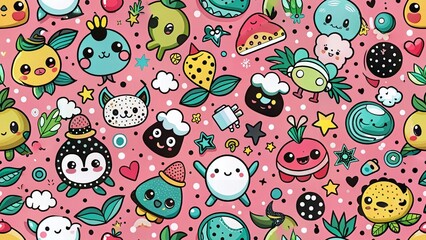 Fototapeta premium Kawaii Doodle Character Silhouettes on Polka Dot Background - Silhouette Photography