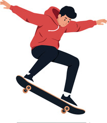 Fototapeta premium Skateboarder performing a trick in a flat vector illustration